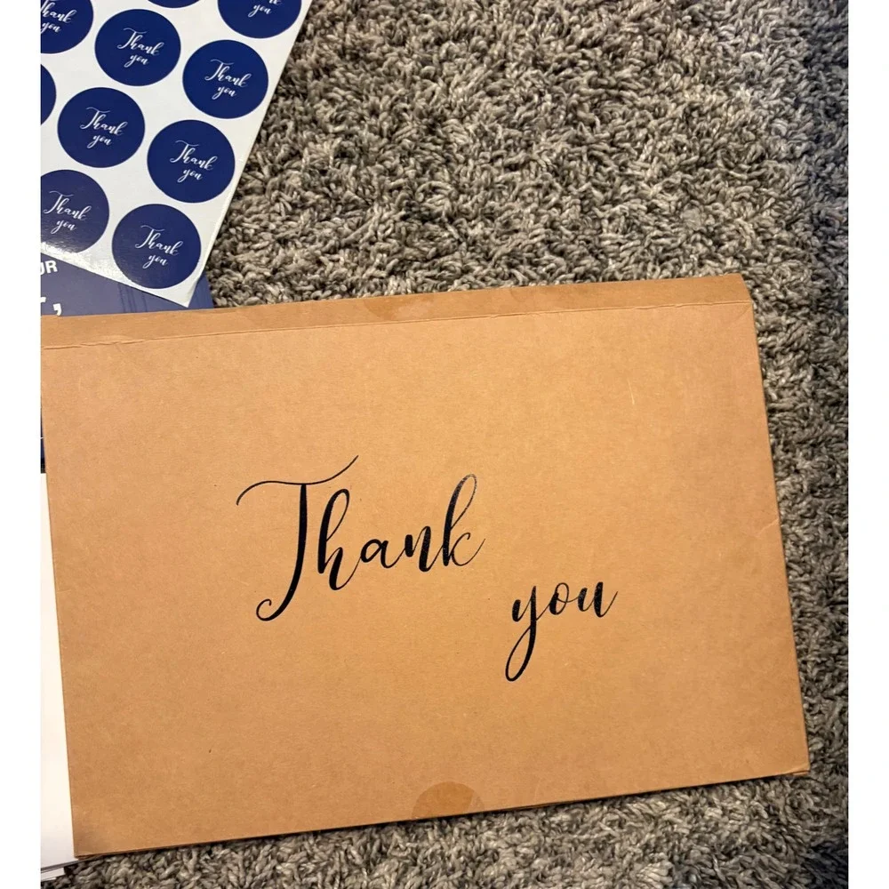 29 Navy Blue Thank You Card Set with Envelopes and Round Stickers Stationery